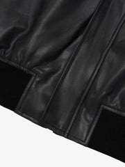 SUPM Fur Collar Rhinestone Pattern Leather Jacket - 2557 