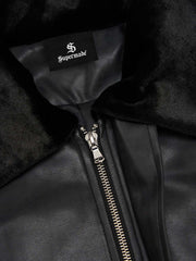 SUPM Fur Collar Rhinestone Pattern Leather Jacket - 2557 