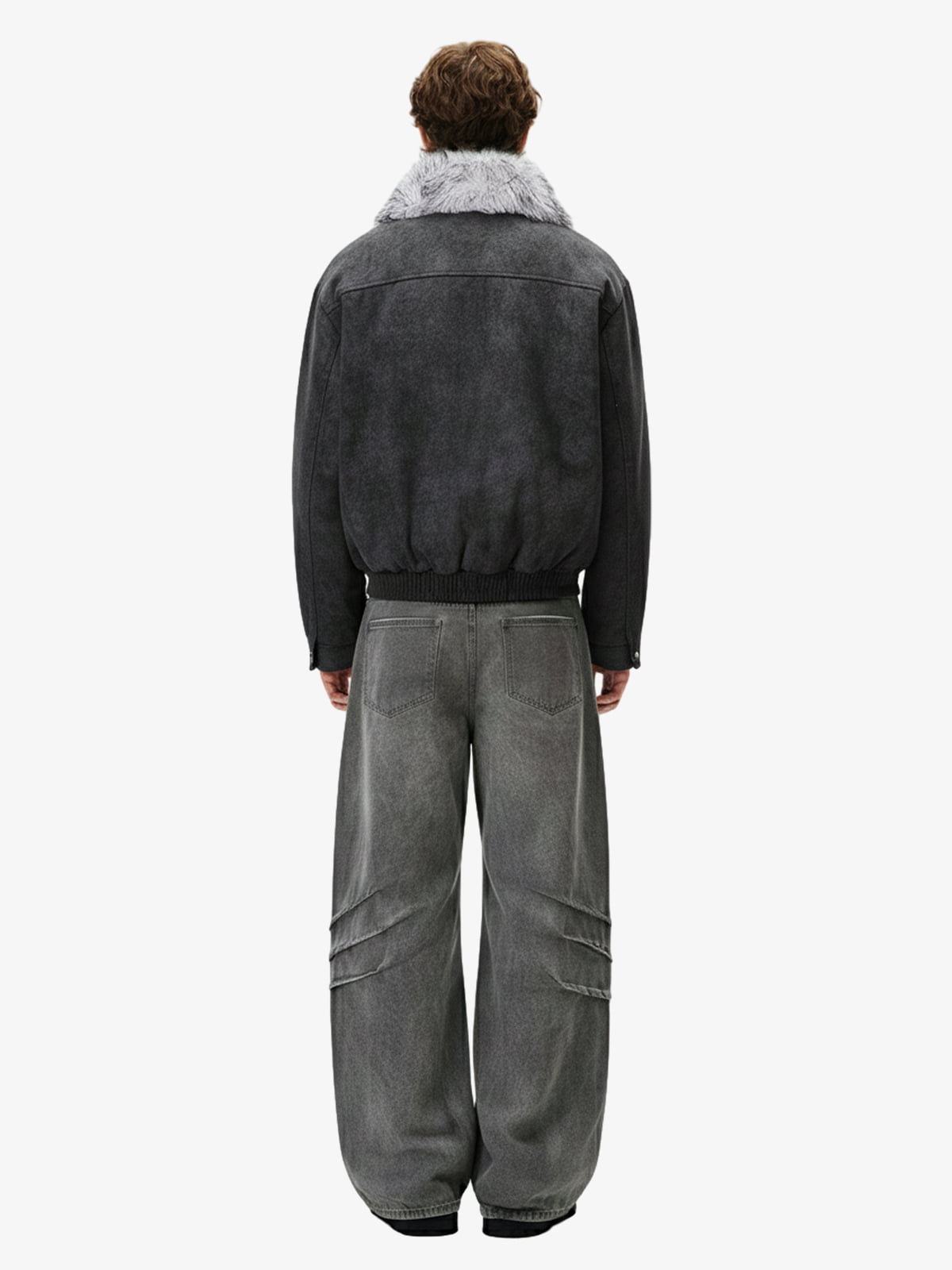 Fur Collar Moto-Style Zip Up Bomber Jacket 