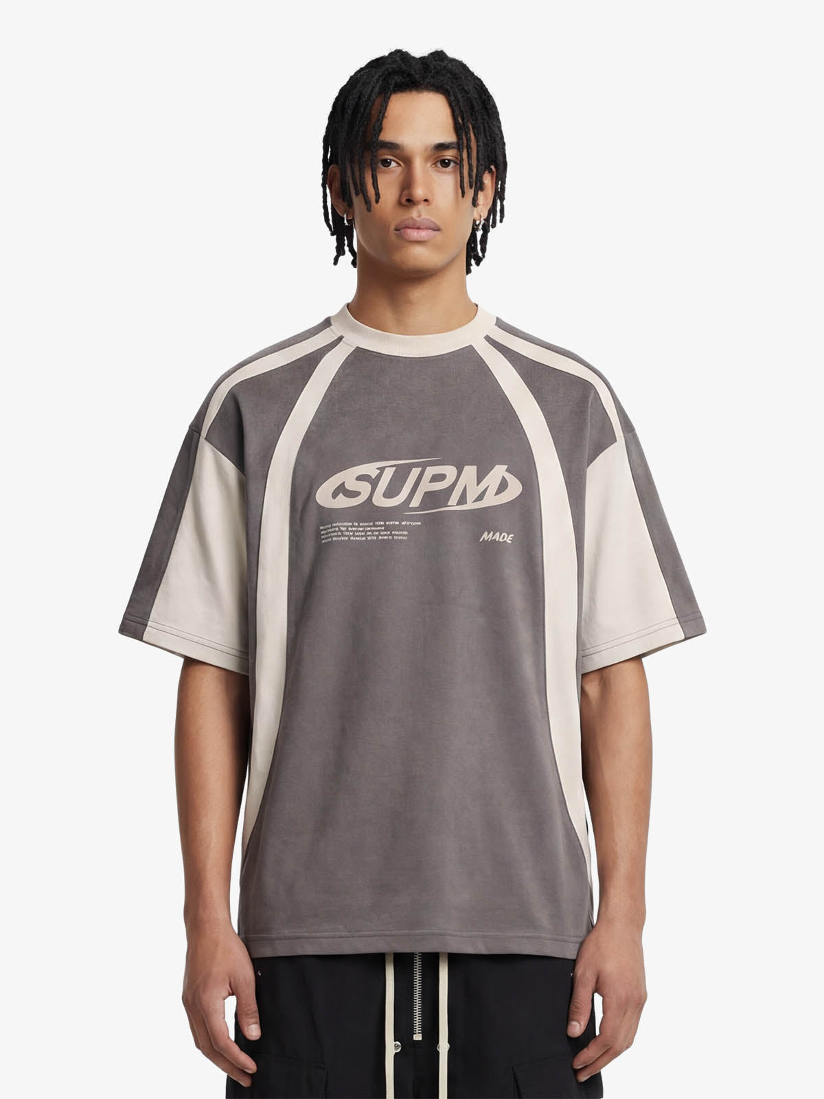 Jersey Deconstructed Contrast Stitching Print T shirt 2407