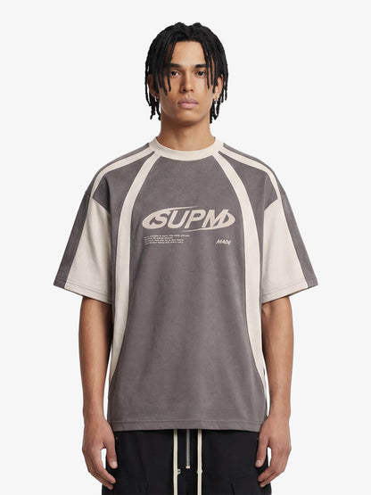 Jersey Deconstructed Contrast Color Stitching Print T-shirt - 2407 