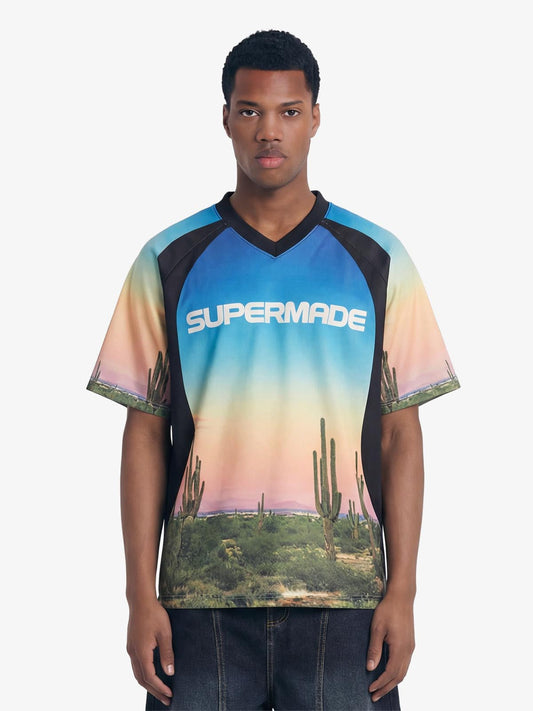 Desert Sunset Cactus All-Over Print V-Neck Jersey T-Shirt 