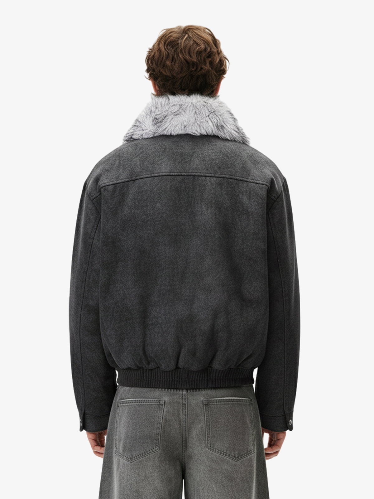 Fur Collar Moto-Style Zip Up Bomber Jacket 