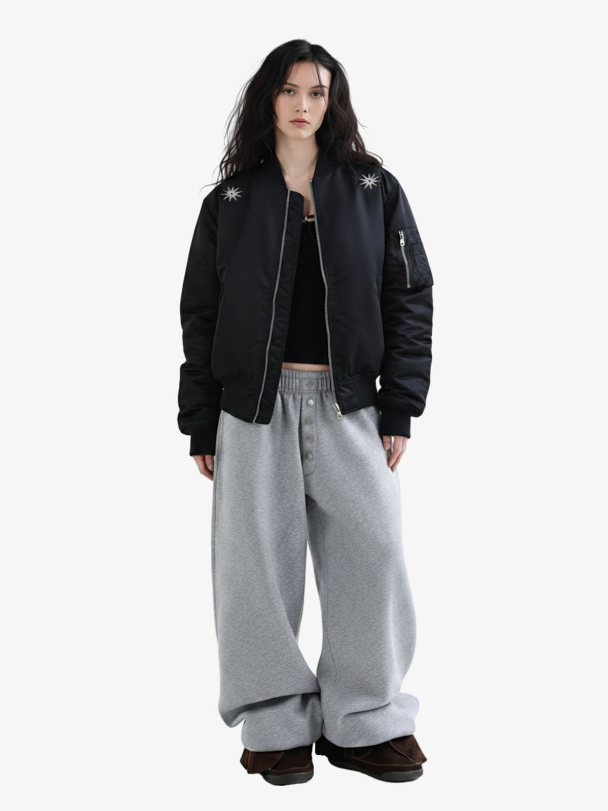 Vintage Graphic Star Embroidered Bomber Jacket