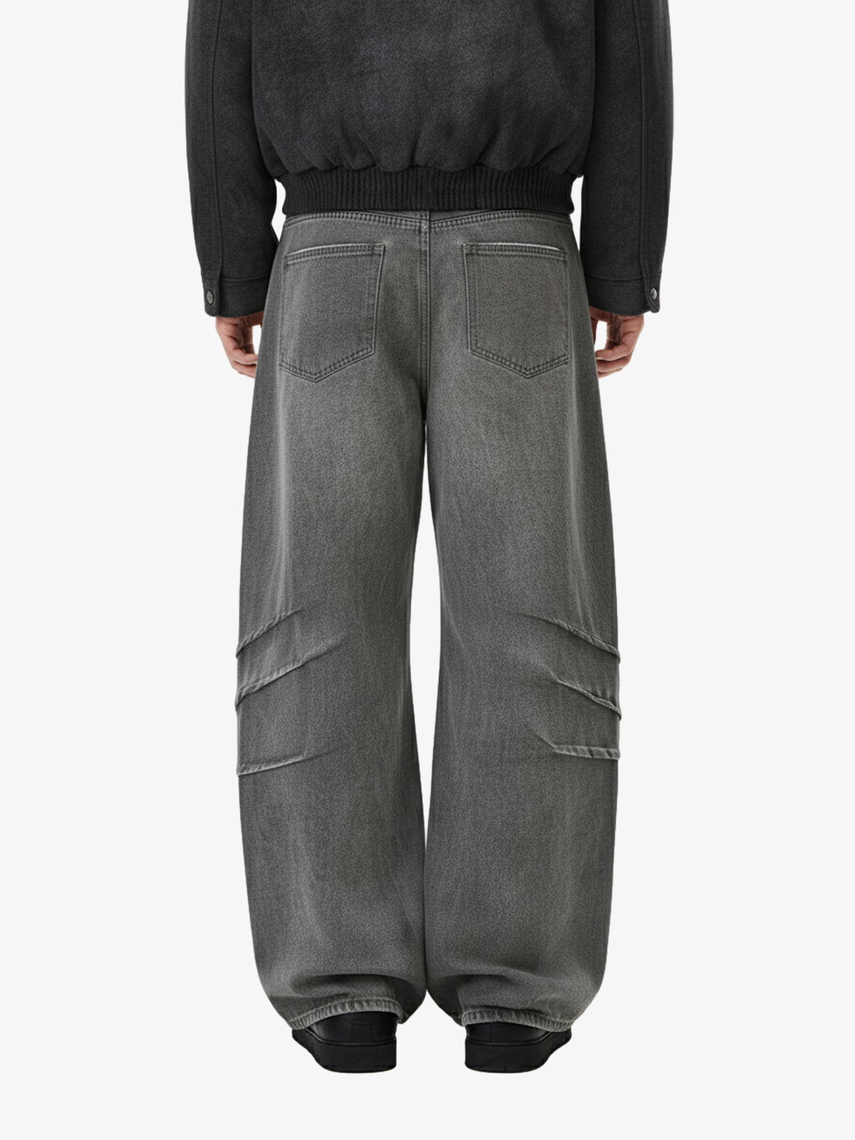 Washed Pleated Baggy Jeans 