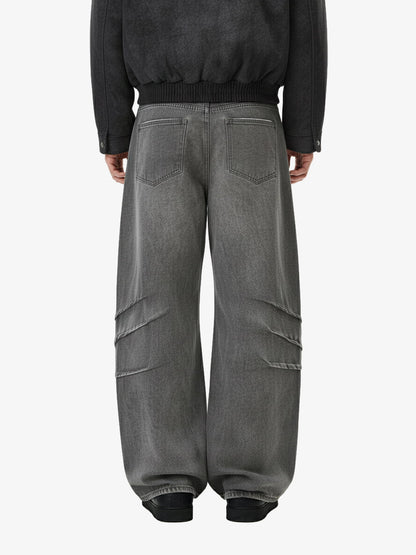 Washed Pleated Baggy Jeans 
