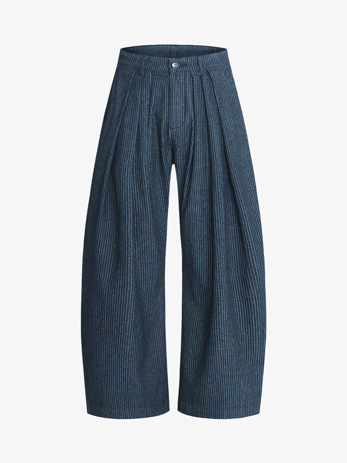 Vintage Pinstripe Pleated Wide-Leg Barrel Pants; Blue / S, Blue / M, Blue / L, Blue / XL, Blue / 2XL