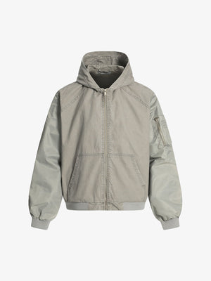 Stylish Hooded Bomber Jacket with Zippered Arm Pocket - Perfect for Casual and Outdoor Wear 