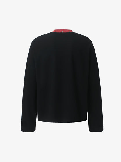 Dark Color-Blocked Print Long-Sleeve T-Shirt