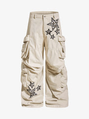 Pantalon brodé étoiles et léopard