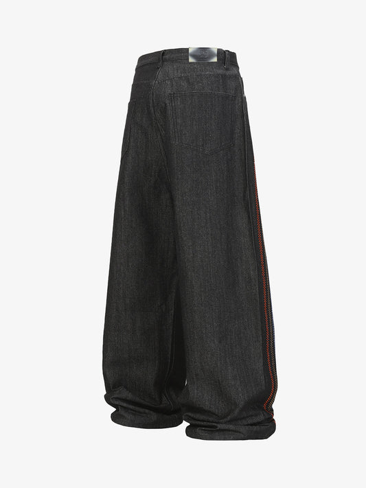 Stylish Wide-Leg Denim Pants with Rainbow Dot Embroidery for Women 