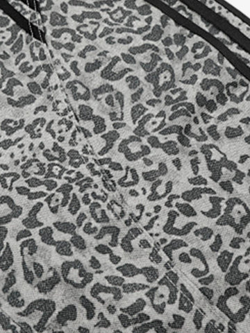 Leopard Print Curved Stripe Baggy Jeans