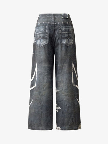 Digital 3D Graphic Distressed Denim Jeans