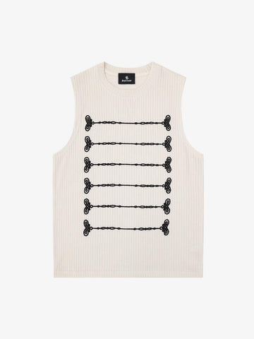 Black Knit Sleeveless Vest with Contrast Frog Closure Detail – Streetwear Tank Top