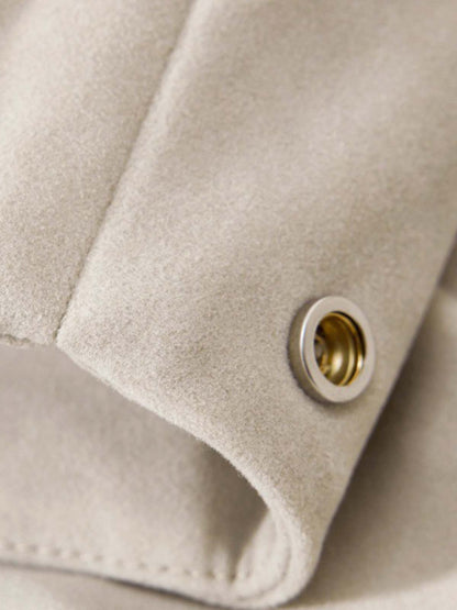 Detachable Fur-Trim Stand Collar Suede Zip-Up Jacket