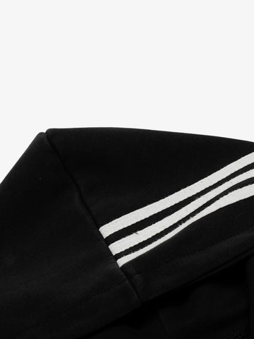 Striped Patchwork Distressed Washed Boxy Zip-Up Hoodie