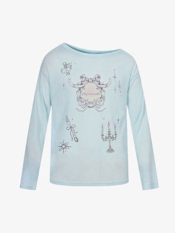 Off Shoulder Bow Graphic Long Sleeve T-Shirt 