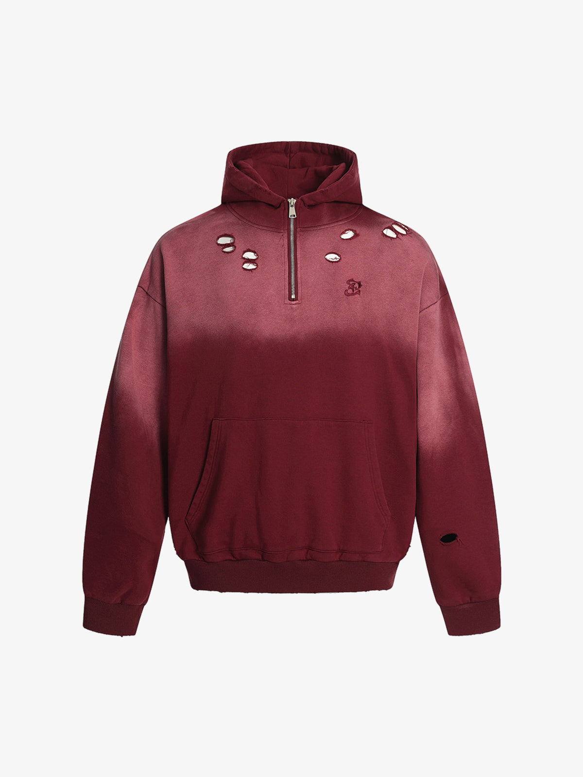 Street Distressed Half-Zip Ripped Hoodie 