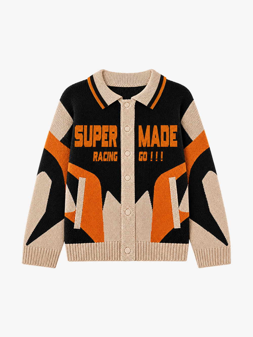 Vintage Racing Graphic Jacquard Knit Polo Sweater