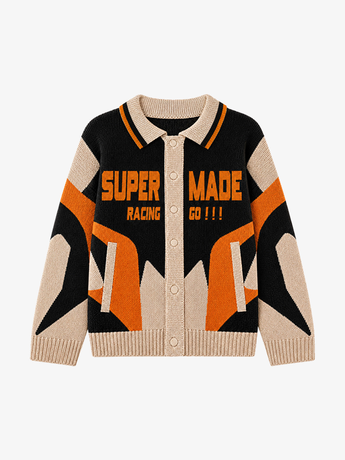 Vintage Racing Graphic Jacquard Knit Polo Sweater