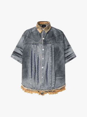Camo-Trimmed Pleated Denim Utility Set 