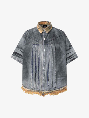 Camo-Trimmed Pleated Denim Utility Set 