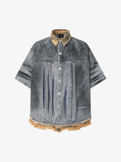 Camo-Trimmed Pleated Denim Utility Set 