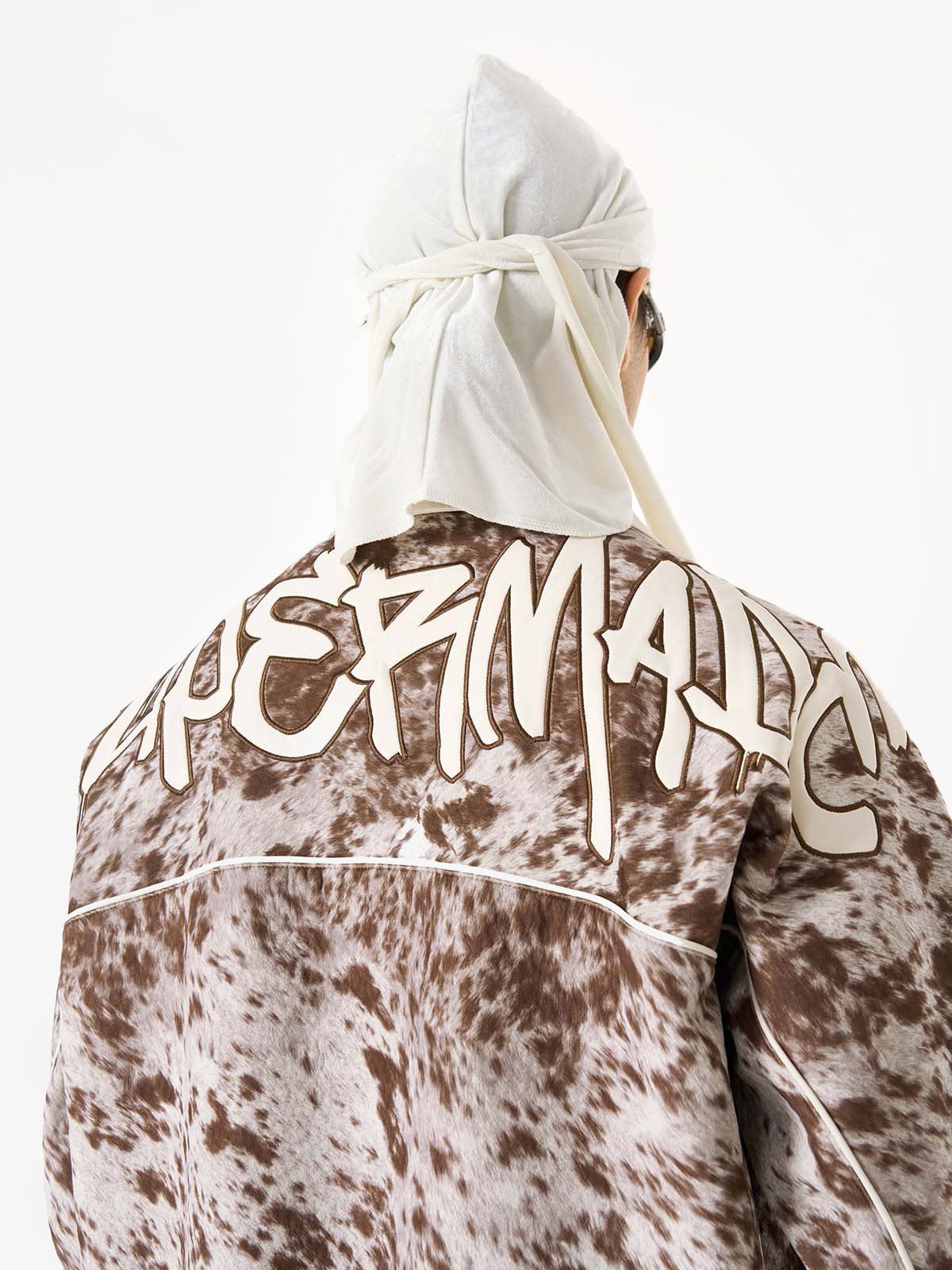 “Born to Make History” Slogan Embroidered Snow Leopard Fleece Jacket 