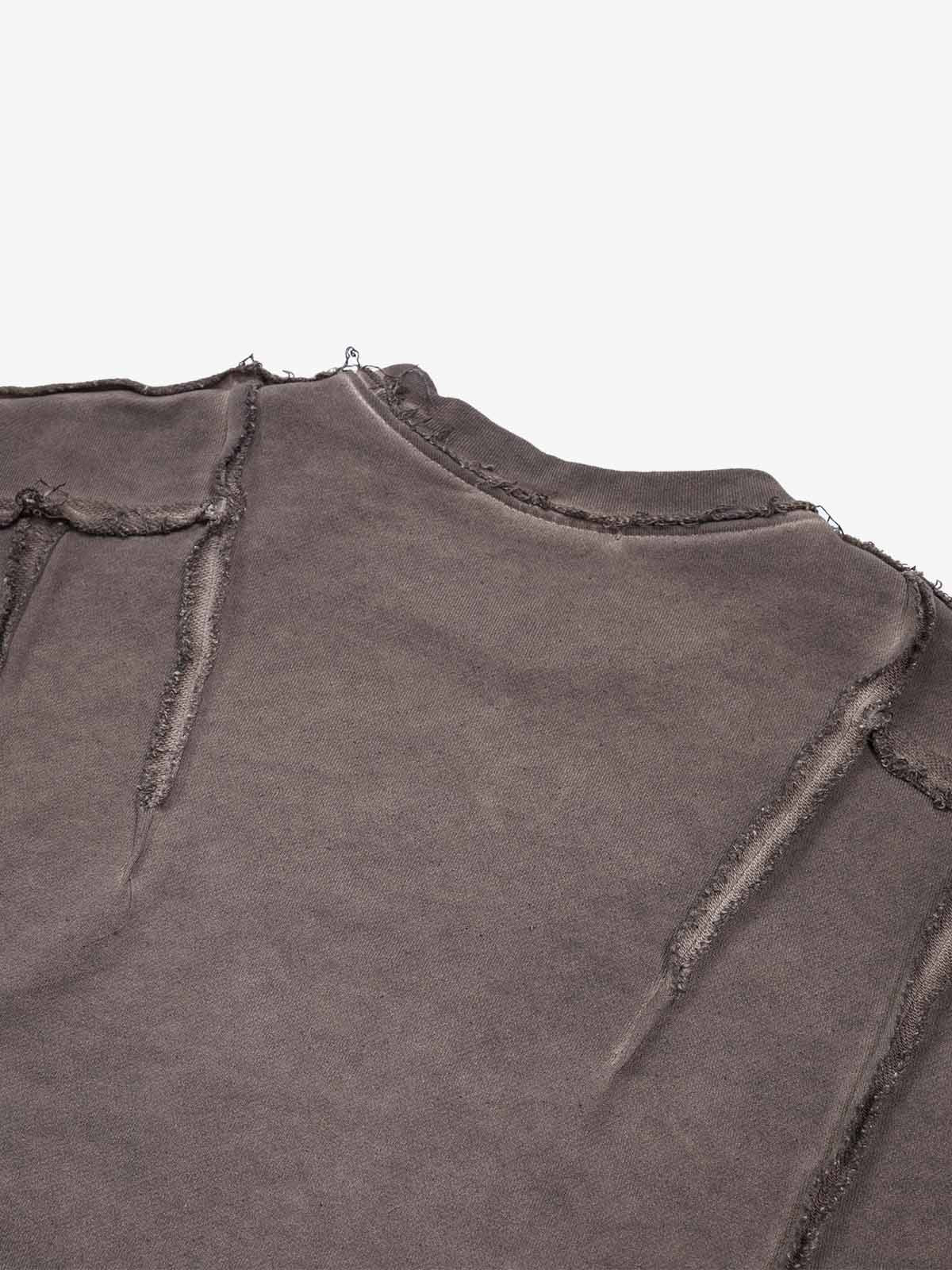 Deconstructed Distressed Raw-Edge Long Sleeve Tee; Coffee / M, Coffee / L, Coffee / XL