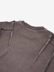 Deconstructed Distressed Raw-Edge Long Sleeve Tee; Coffee / M, Coffee / L, Coffee / XL