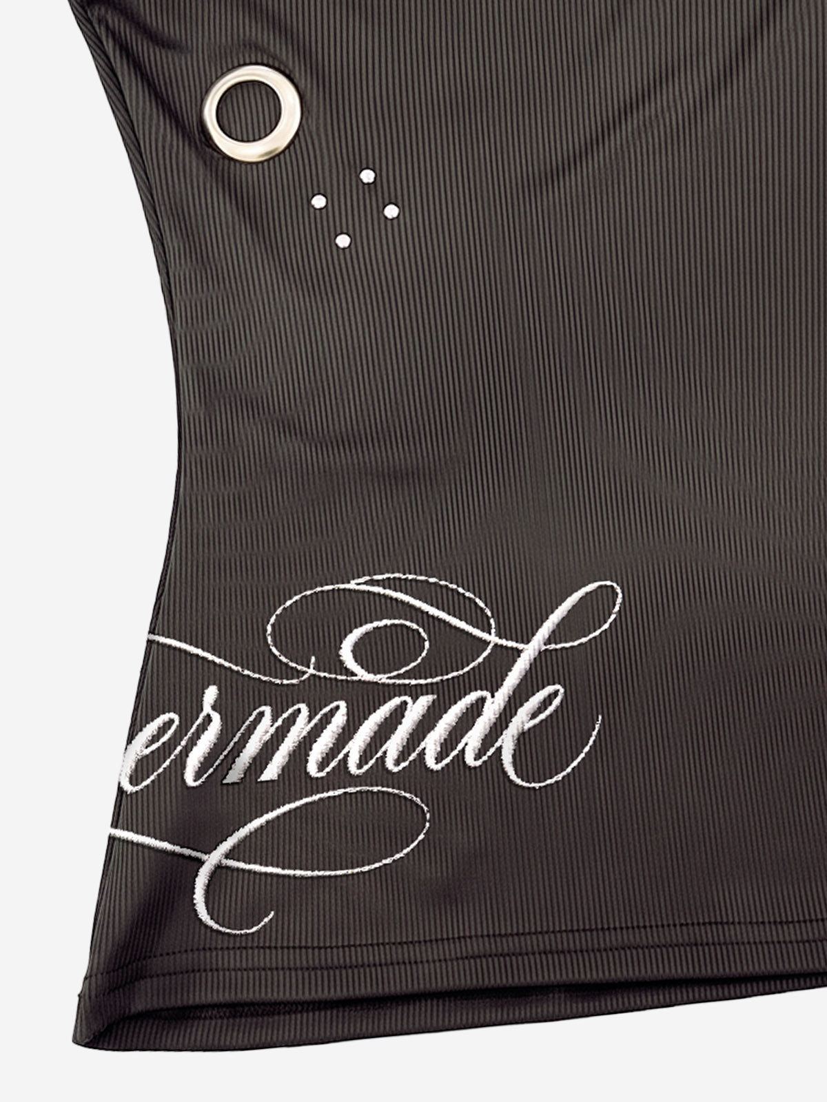 Letter Embroidered Rhinestone Eyelet Ribbed Tank Top