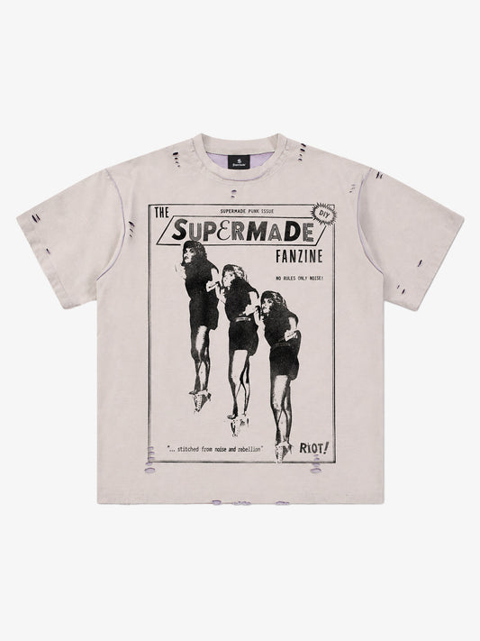 パネルデザインのグラフィックTシャツ（ダメージ加工）