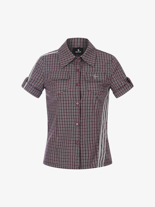 Plaid Side Stripe Slim Fit Short Sleeve Shirt 