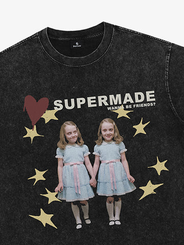 Washed Distressed Twin‑Graphic Tee
