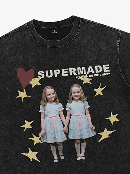 Washed Distressed Twin‑Graphic Tee