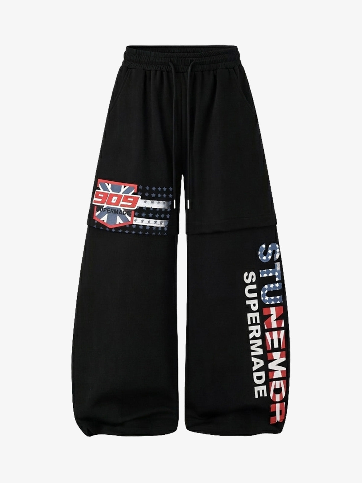Retro 90s American Flag Color Block English Print Sweatpants