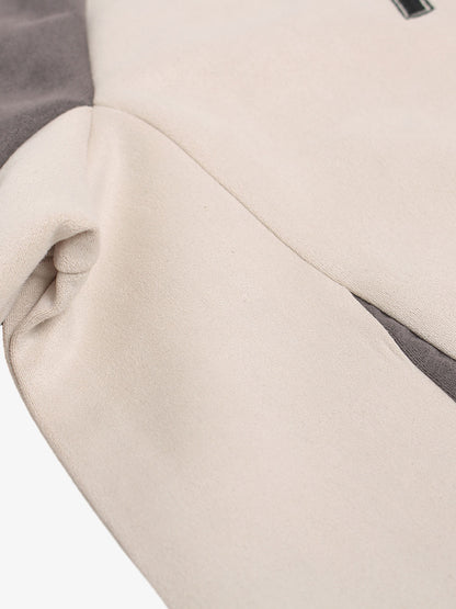 Color Block Embroidered Suede Long Sleeve Tee