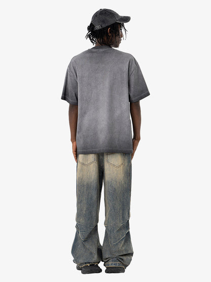 Washed Spray Color Gradient Letter Print T-shirt 