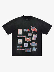 Washed Vintage Sticker Print T-Shirt 