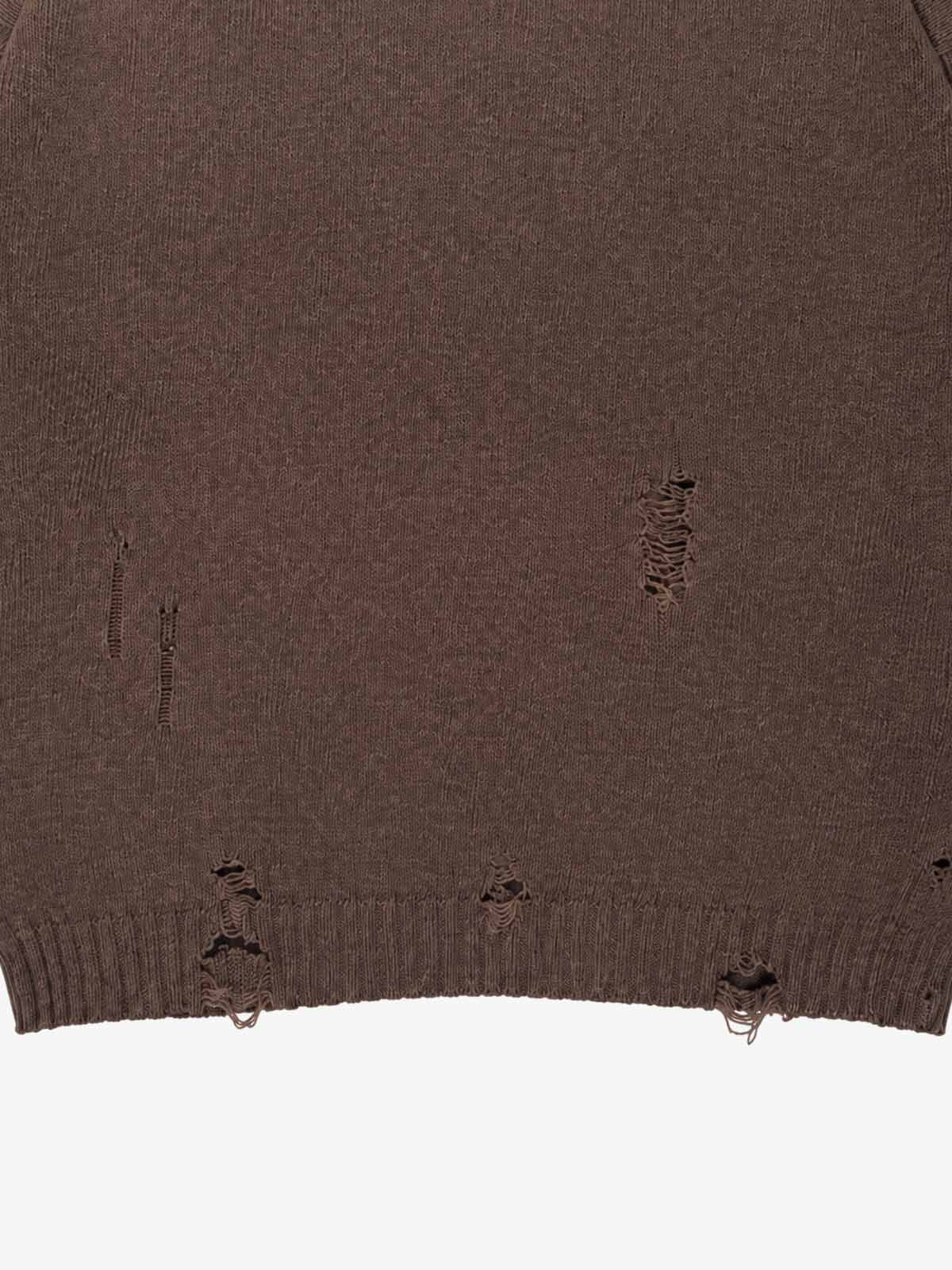 Boxing Game Jacquard Distressed Boxy Sweater; Brown / S, Brown / M, Brown / L, Brown / XL, Brown / 2XL