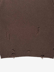 Boxing Game Jacquard Distressed Boxy Sweater; Brown / S, Brown / M, Brown / L, Brown / XL, Brown / 2XL