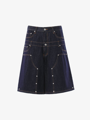Studded Double-Waist Wide-Leg Jorts