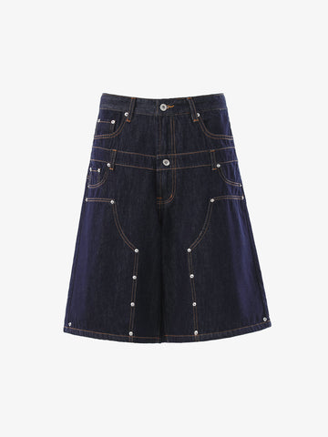 Studded Double-Waist Wide-Leg Jorts