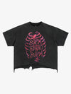 Skull Graphic Brushed Distressed Cropped Tee