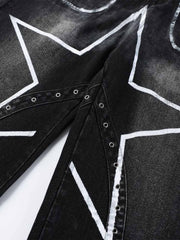 Hand-Painted Graphic Distressed Wide-Leg Jeans