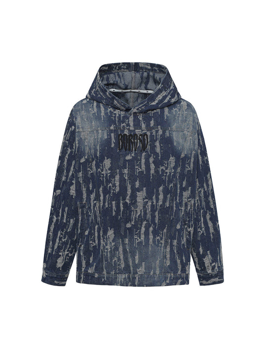 Thesupermade Embroidered Washed Denim Hoodie 