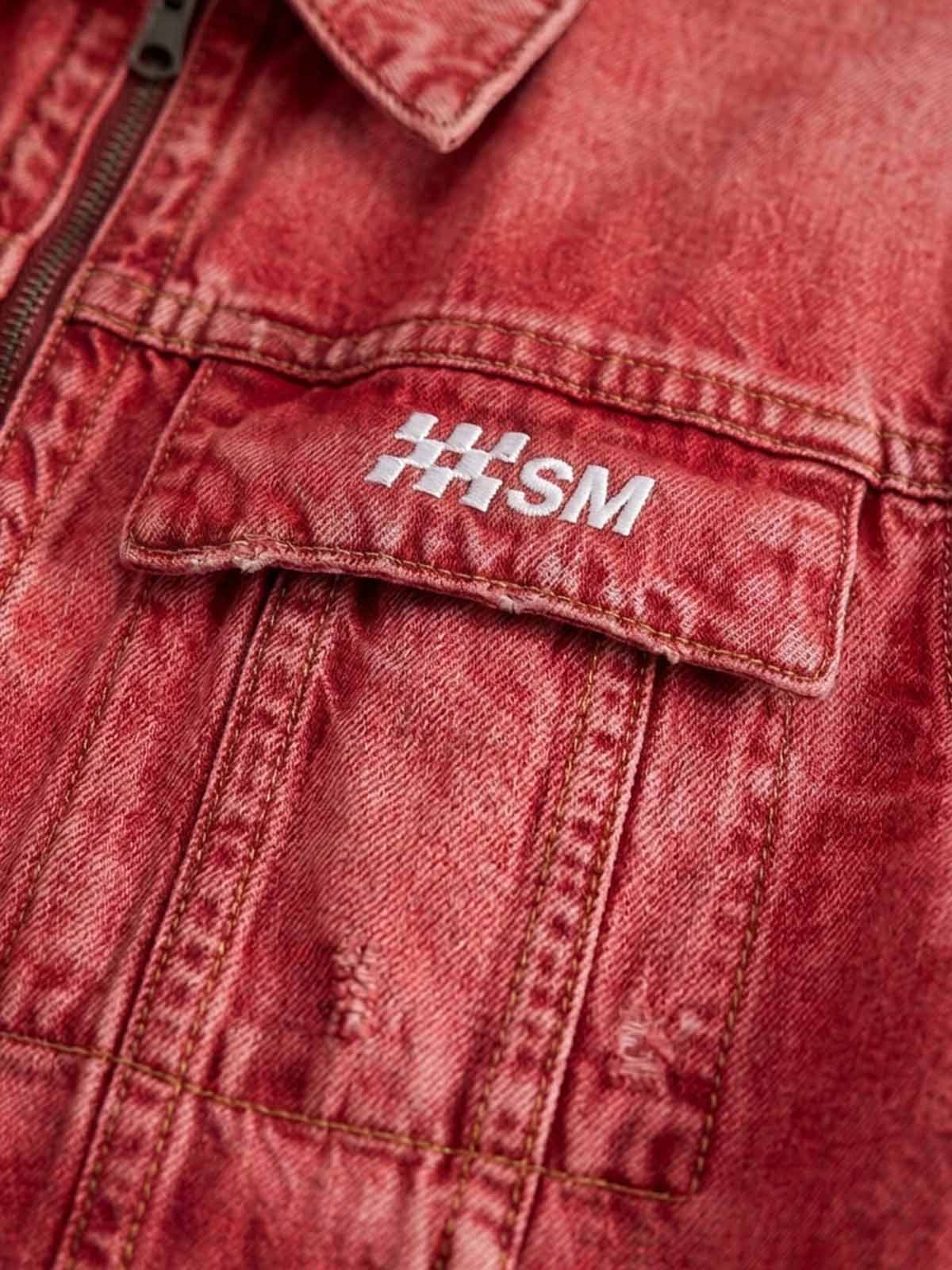 Acid-Washed Distressed Zip Denim Jacket