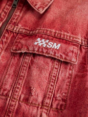 Acid-Washed Distressed Zip Denim Jacket