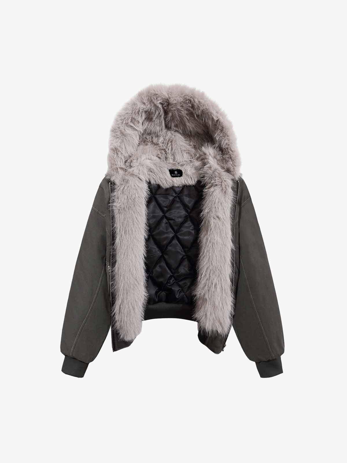 Faux Fur Hooded Padded Bomber Jacket 