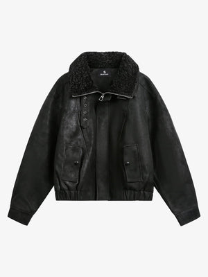 Stylish Black Bomber Jacket with Faux Fur Collar for Winter and Fall 